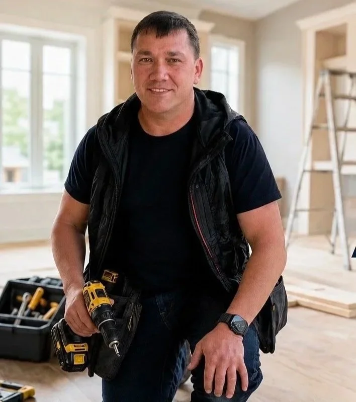 Rinat, owner of Handyman Botany, on site with a drill in Golflands, East Auckland
